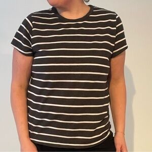 Time and Tru Gray and White Striped Short Sleeve Tee
